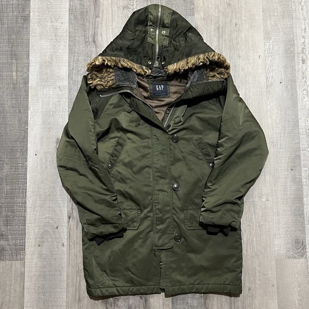 Vintage Y2K Gap Mens Small Faux Fur Trim Military Style N3B Snorkel Parka Jacket